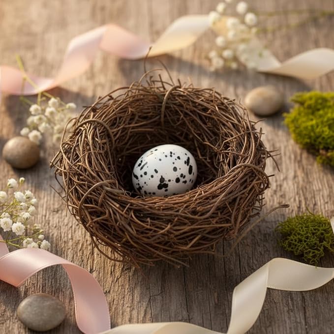 Artificial Bird Nest, Bird Nest with Artificial Bird Eggs, Bird Nest for Cage,Country Style Simulation Twig Bird Nest for Handmade Easter Rattan Nest Easter Supplies Nests Birdcage Accessories