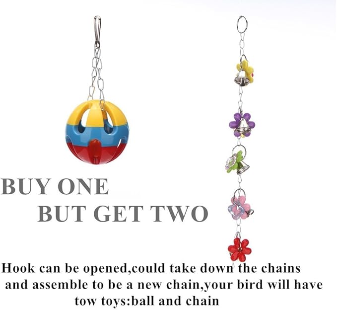 Hypeety Pet Parrot Toy Plastic Colorful Birds Ball with 1 Bell for Budgie African Grey Cockatoo Cockatiel Sun Conures 1 Ball with Plastic Flowers