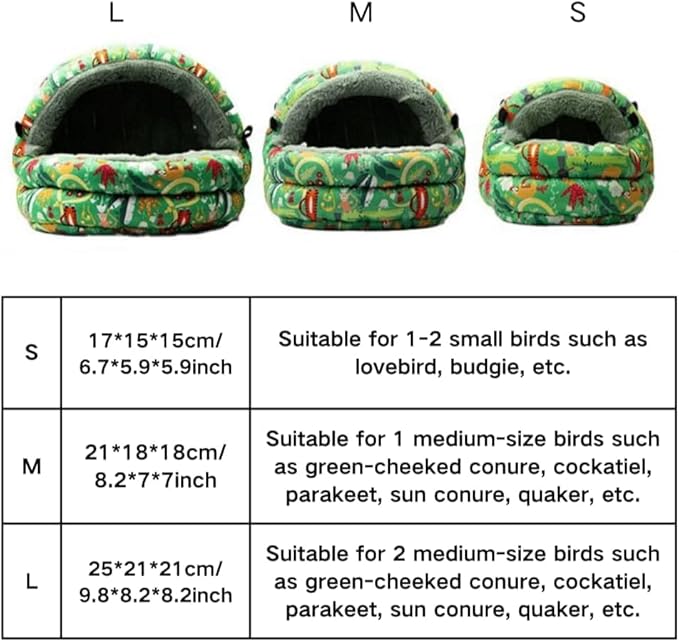 Winter Warm Nest for Parrot Warm House Bird Nest Winter Hanging Hammock Birds Sleeping Bed Parrot Hideway Bed Washable for Quaker Parakeet Cockatiels Budgies Lovebird (Green,Small)