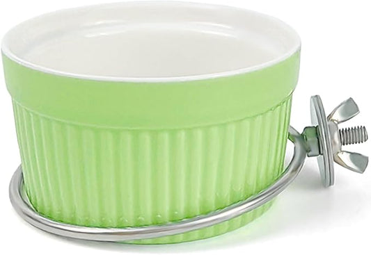 Bird Feeder for Cage Bowl, Ceramic Parrot Feeding Cups - Automatic Easy to Clean & Install, Dishwasher Safe Small Animal Food Water Bird Dish for Parrots, Cockatiels, Canaries(Green)