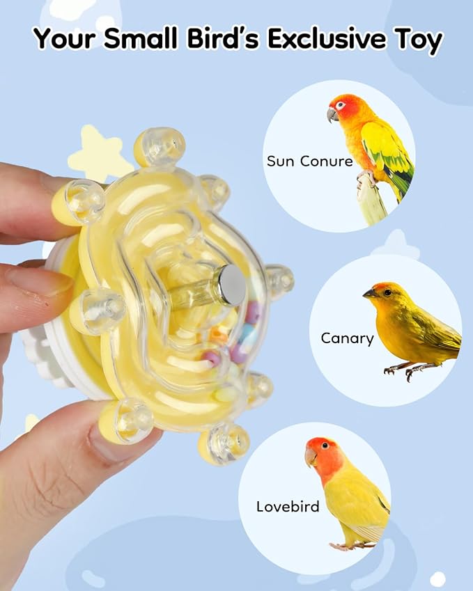Pawfly 2 Pcs Bird Toys for Parakeets, Colorful Spinning Wheel Chew Toys, Interactive Spinner Rattle Parrot Toys, Cockatiel Toys, Parakeet Toys, Bird Cage Accessories for Entertainment Chewing Exercise