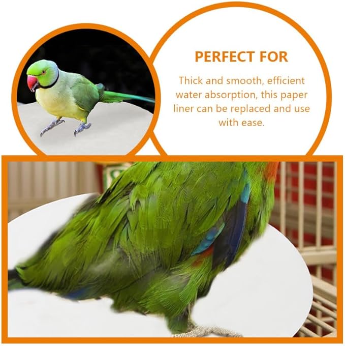 Abaodam 100pcs Round Bird Cage Liners, Disposable Bird Cage Paper Liners Absorbent Cushions, Non-Woven Lining Pads Mats for Parrots, Parakeet, Small Animals, Pet for Easy Cleaning