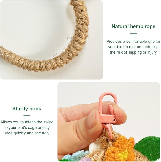 La La Pet® Bird Rope Swing with Hanging Hook Bird Rope Perch Bird Swing Perch Bird Perch Stand Bird Cage Toy for Parrot Budgie Parakeet Cockatiel Cockatoo Conure Heart