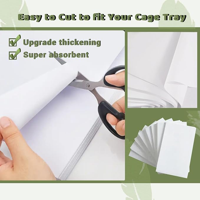ZIQON 120 Pcs Bird Cage Liner Papers Big Size Cage Paper Liners Disposable Cage Paper Liners Precut Absorbent Cushion Pad Mat Accessories for Pet Bird Parrot (White, 12.2×8.2 inch)