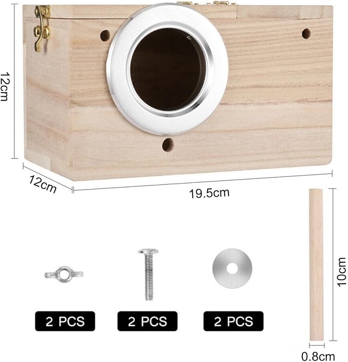 7.7" x4.7" Birds Nest Box Lovebird House Wood Parakeet Budgie Cockatiel Breeding Nest Box Cage Wood House for Finch Lovebirds Cockatiel Budgie Conure Parrot