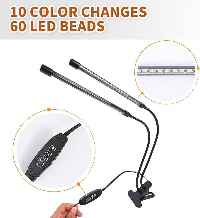 Bird Cage Light with Timer 10 Dimming Levels, 60 LED Beads, Bird Light Avian Lights for Birds Simulate Sunlight for Parrots & Pet Birds