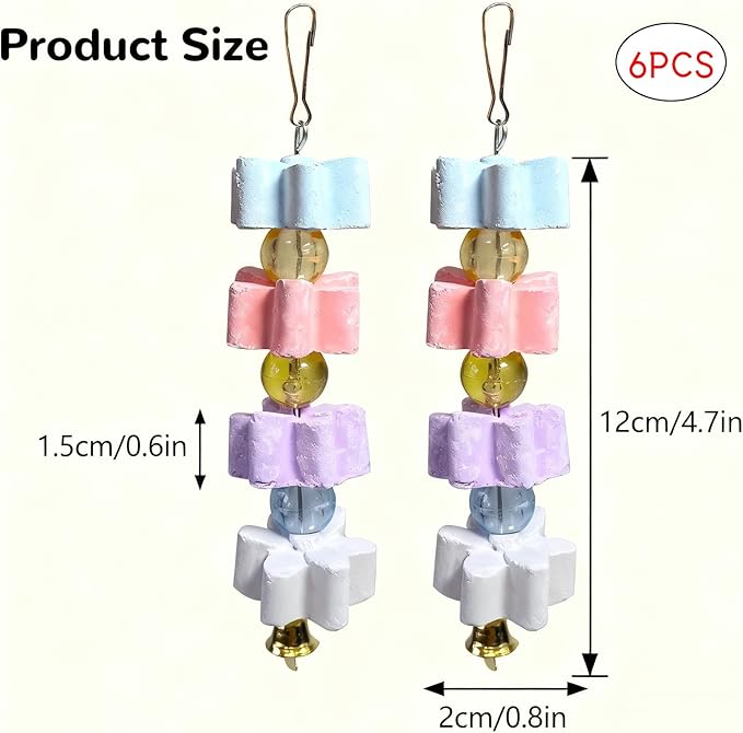 6Pieces Parrot Beak Trimmer Bird Beak Grinding Stone Teeth Lava Block Mineral Calcium Rock Chewing Toys with Bell for Parakeet Conure Budgies Rabbit Chinchilla Hamster