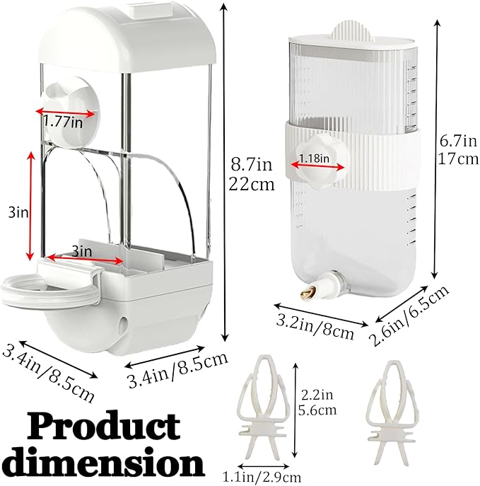 Automatic Bird Feeder Waterer Kit Bird Cage Hanging Waterer Parakeet Leak-Proof Feeder Parrot Vegetable Clips Cage Accessories for Budgies Lovebirds Finches Canaries Parrotlets Conures (White)