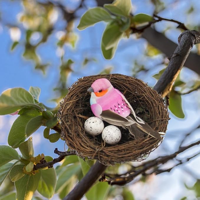 Artificial Birds Nest,4 Set Handmade Natural Easter Fake Birds Nest Rattan Bird Nests DIY Craft Tree Decoration Simulation Bird Nest for Wedding Home Garden Party Decor,6cm