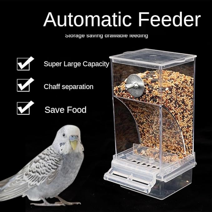 No Mess Bird Feeder for Cage,Automatic Parrot Feeder Cage Accessories,Transparent Parakeet Seed Container Food Feeder Drinker for Cage,No-Spill Transparent Bird Feeder (Blue*2)