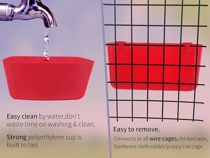 6 Pack Feeder Waterer Chicken 21 oz Food Water Cage Cups Puppy Cat Rabbit Hanging Feeding Dish Coop Bowl Watering Container Treats Drinker for Pigeon Bird Bath Basin Hamster Bed