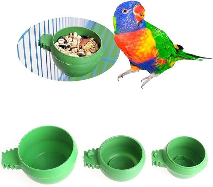 Mini Bird Parrot Food Water Bowl Feeder Plastic Pigeons Birds Cage Sand Cup Feeding Holder (5Pcs, L)