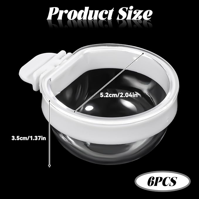6 Pack Detachable Transparent Bowls Convenient Hanging Seed Water Feeder Bird Food Bowl Plastic Cage Feeder Cups for Parakeet Small Size Birds