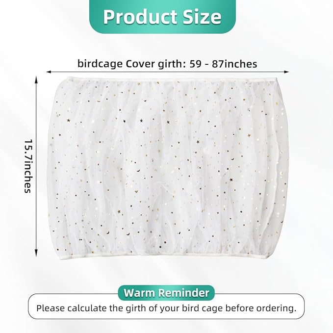 Bird Cage Seed Catcher, Seed Catcher Guard Net Cover, Parrot Nylon Mesh Net Cover, Universal Soft Airy Cage Net Stretchy Skirt for Round Square Cages (Star-White, 15.7" x87")