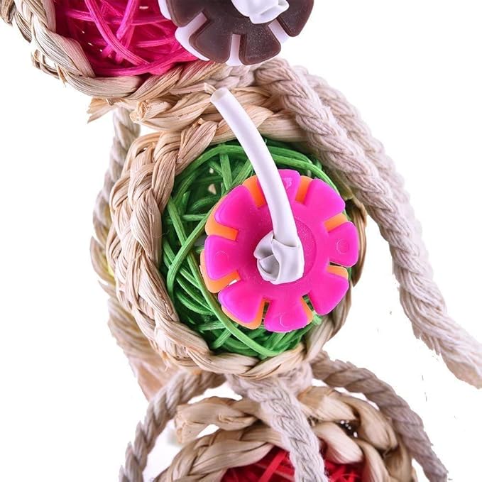 Litewoo Bird Chew Bell Toy Natural Straw Rattan Colorful for Parakeet Cockatiel African Grey Quaker Cockatoo Lovebird Caique Amazon Budgie Cage Accessories