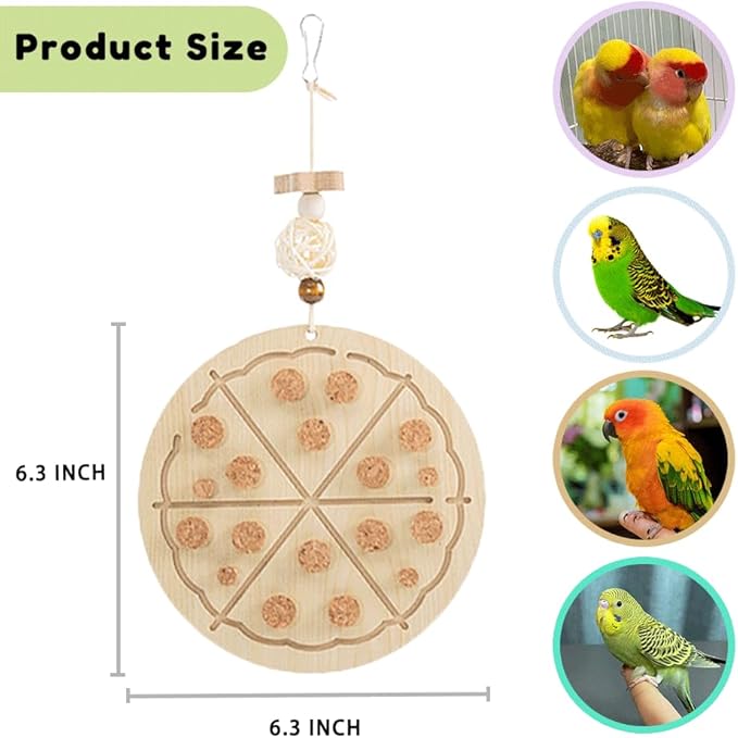 2 PCS Wooden Bird Chew Toys-6.3 X 6.3 Inch Hanging Parrot Toys with Detachable & Replaceable Corks,Foraging Toys for Cockatiels,Parakeets,Conures & Small to Medium Parrot