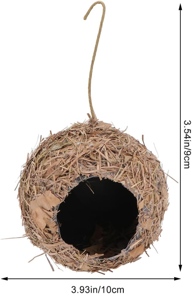 BESPORTBLE Hanging Straw Bird Nest, Outdoor Decorative Birdhouse for Garden, Micro Landscape Adornment, Safe Shelter for Birds, Coffee, 3.93 X 3.93 X 3.54 Inches