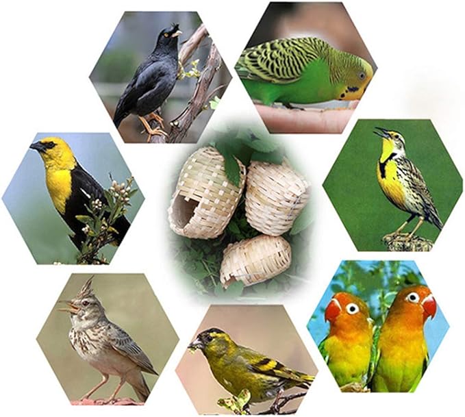 Small Bird Nest with Metal Hook Hand-Woven Bird Eco-Friendly Natural Bamboo Cage Accessories Hanging Bird Shelter