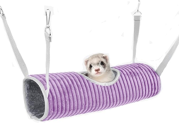 Small Animal Hammock Tunnel Bed, Warm Hamster Nest in Winter, Hanging Tunnel Hammock Toys for Guinea Pigs, Ferrets, Sugar Gliders(Purple)