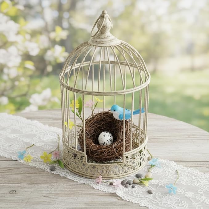 2 Pcs Birds Nest Easter Rattan Nest Decorating, Artificial Natural Bird Nest Kit for Easter Crafts Home Garden Decor Wedding Party Decor Easter Decor