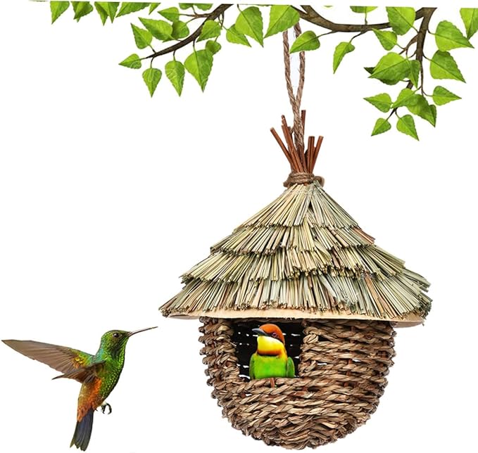 LIOOBO Garden Use Straw Woven Bird House Decorative Parrot Nest for Outdoor Indoor Use Durable Wear Resistant Chic Style Provides Shelter from Elements for Bird Breeding
