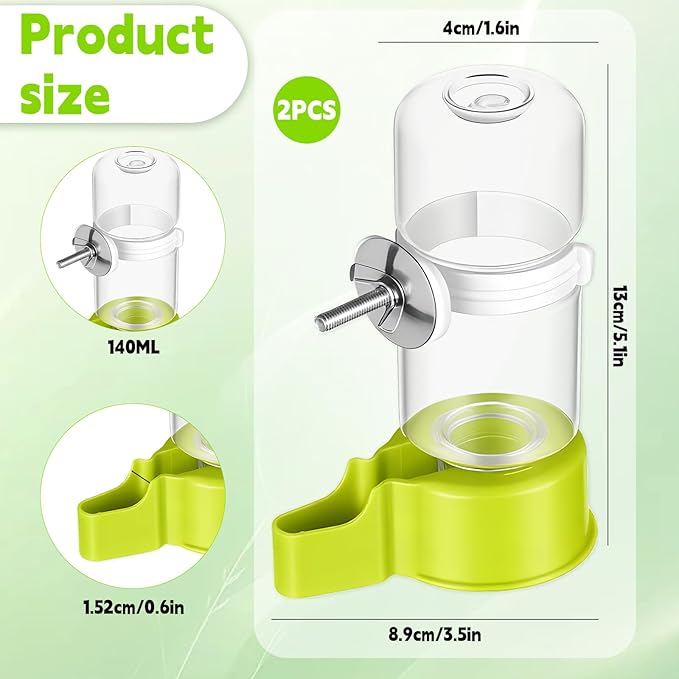 Bird Water Dispenser for Cage Automatic Bird Cage Water Dispenser 2pcs 4.73 Fl Oz Birds Water Feeder for Cages Plastic No Mess Suspended Birds Bottle No Drip for Budgie Conure Lovebirds Cockatiel