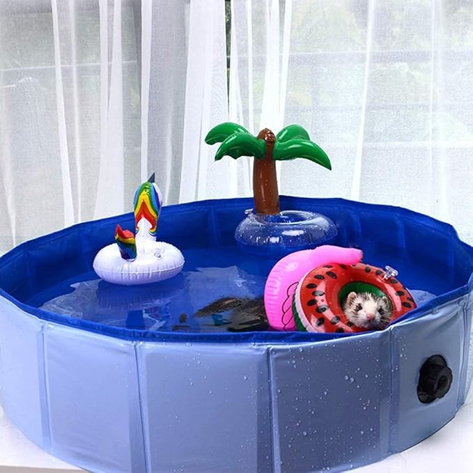 Foldable Collapsible Ferret Bathing & Cooling Swimming Pool, Durable Bath Tub, Swimming Bath Water Washer for Ferrets & Small Animals, Bonus-Ferret Swim Ring (80x20cm(31.5''x7.9''))