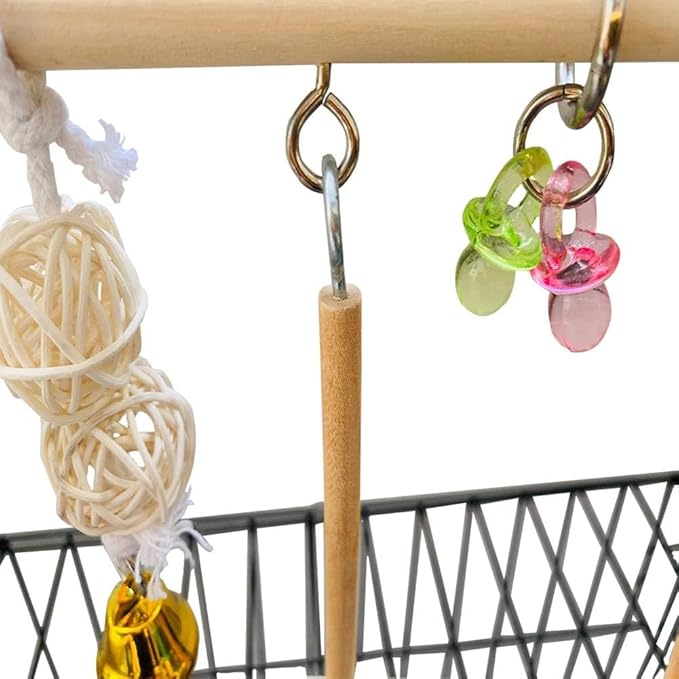 Hamiledyi Natural Wood Bird Play Gym for Small Birds, Parakeet Cockatiel Playstand with Perch, Ladder & Swing Toys for Cage Top(Style B)