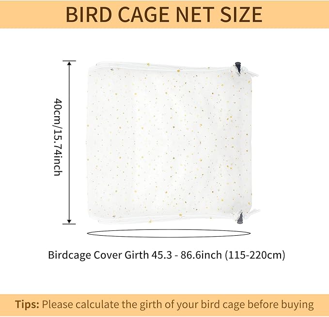 Bird Cage Seed Catcher, 45-90'' Adjustable Bird Cage Cover, Universal Nylon Bird Cage Mesh Net, Bird Cage Skirt Guard Accessories for Parrot Parakeet Macaw Round Square Cage (White)