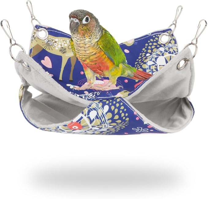 Wontee Bird Double Hammock Warm Nest Bed for Parrot Budgie Parakeet Cockatiel Conure Lovebird Hamster Rat Mice Chinchinlla (S)