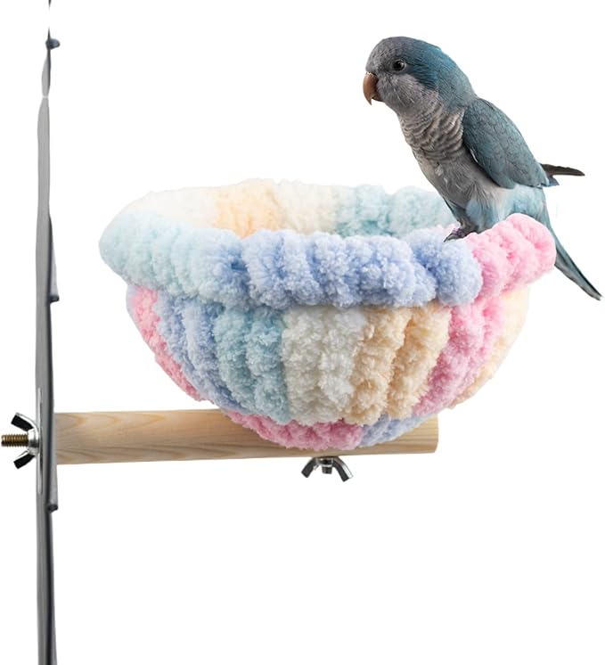 Birdcage Stand with Warm Nest, Natural Wood Perch Toys for Small Parrot Parakeets, Lovebirds, Cockatiels (Colorful)