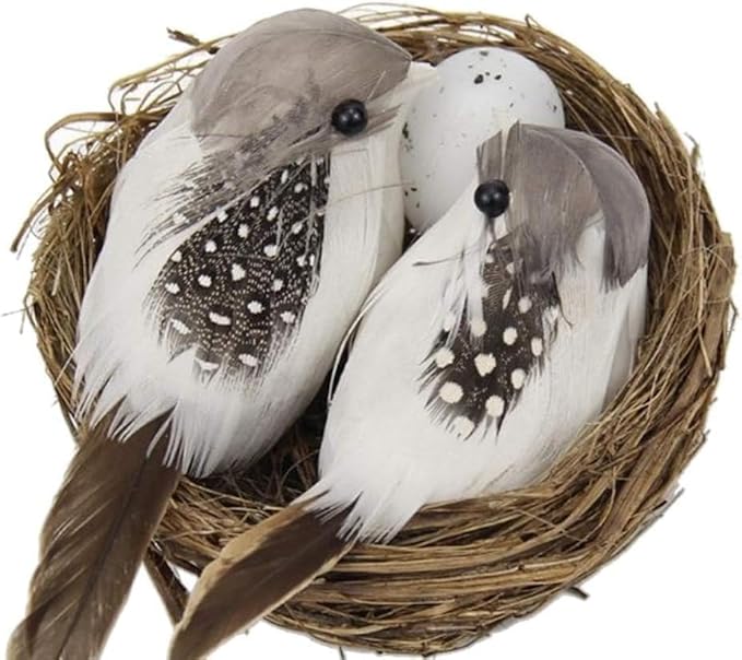 2Pcs Simulation Bird Nest with Bird and Eggs Decor,Fake Foam Feather Birds,Artificial Birds,for DIY Craft Tree Decoration Artificial Plants and Flowers,Home Decor for Garden Yard Home Party Easter