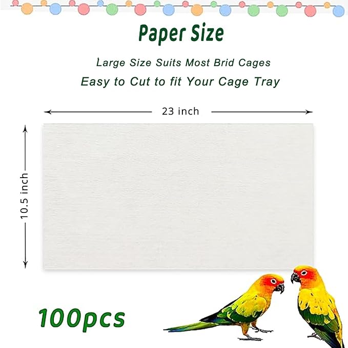 ZIQON 100 Pcs Bird Cage Liner Papers Big Size Cage Paper Liners Disposable Cage Paper Liners Precut Absorbent Cushion Pad Mat Accessories for Pet Bird Parrot