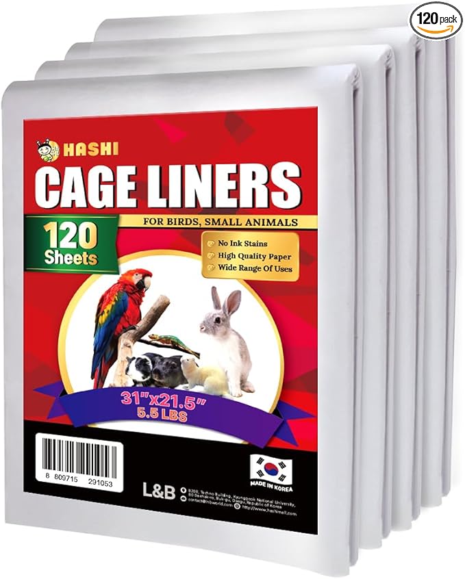 HA SHI Bird Cage Liners, 120 Disposable Newsprint Sheets, Unscented Paper for Pet Enclosures, Packing and Crafts (Large (31" x 21.5"))
