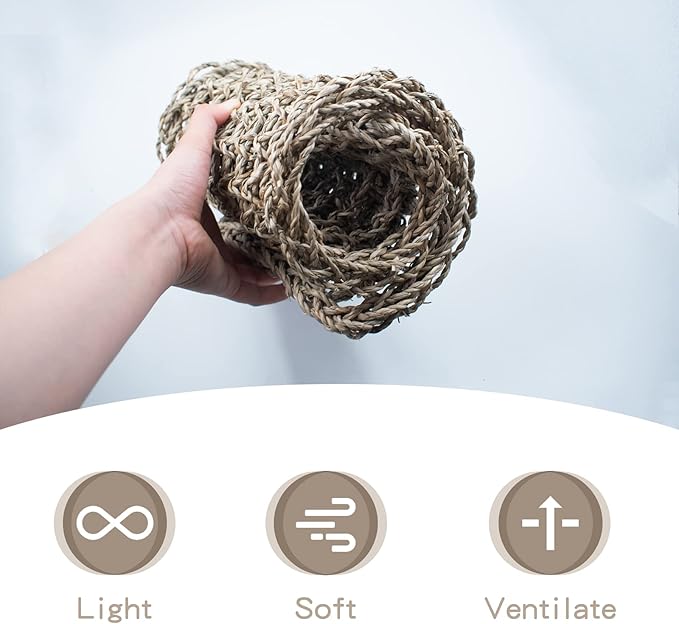 20.5 x 7.9 Inches Bird Seagrass Mat, Natural Seagrass Woven Bird Net Hammock Mat, Cage Accessories, Climbing Rope Ladder Chew Toys for Parrots Cockatoos Lovebird Cockatiel Budgie Hamster Parakeet