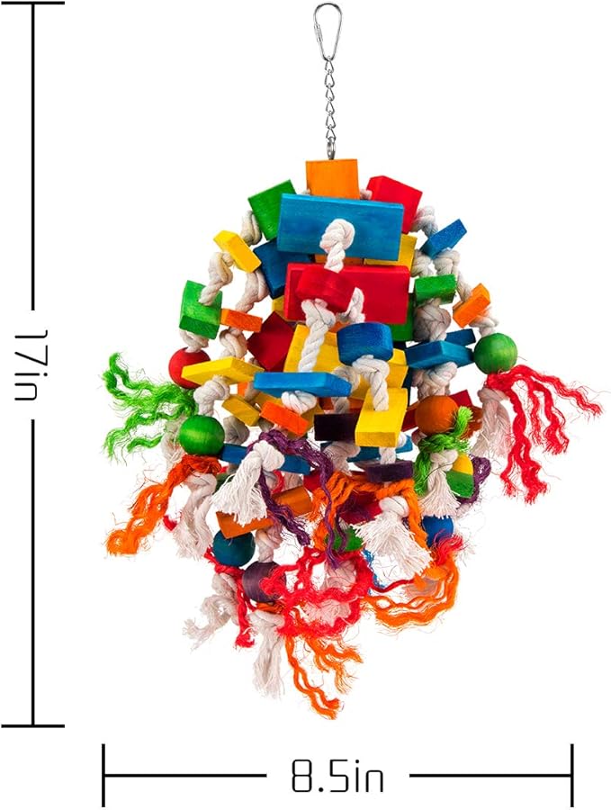 Large Parrot Toy - Multicolored Natural Wood Blocks Tearing Toys for Birds Suggested for African Grey, Macaw and Amazon Parrots