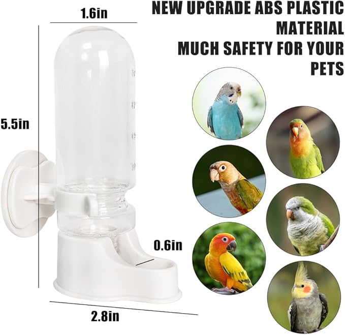 Automatic Pet Bird Water Feeder, Bird Water Dispenser for Cage, Bird Cage Suspended Automatic Water Dispenser, Bird Feeders for Parakeet Budgie Cockatiel Lovebirds Canary Finch (110ml)