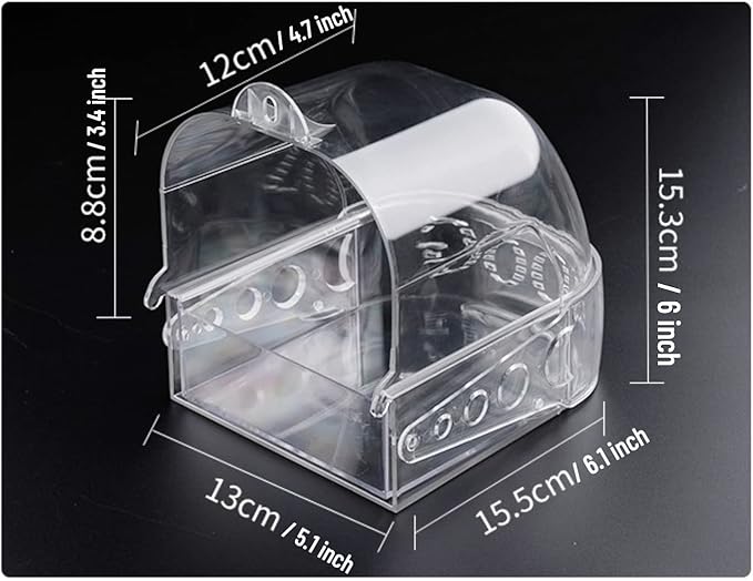 Bird Bath Cage, Cleaning Pet Supplies Cockatiel Bird Clear Bathtub with Hanging Hooks and Bottom Drawer for Little Bird Parrots Spacious Parakeets Portable Shower for Most Birdcage