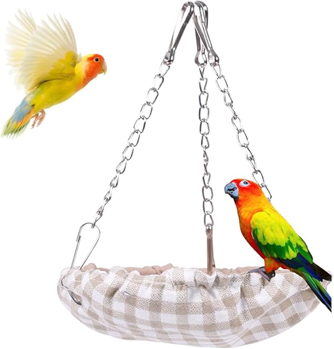 VrotQyn1 Pcs Khaki Waterproof Bird Hammock Bed for Cage, Sturdy Non-Collapsible Bottom Hanging Swing Nest, Small Parrot Sleeping Hut for Conures, Budgies, Parakeets, Canaries & Finches