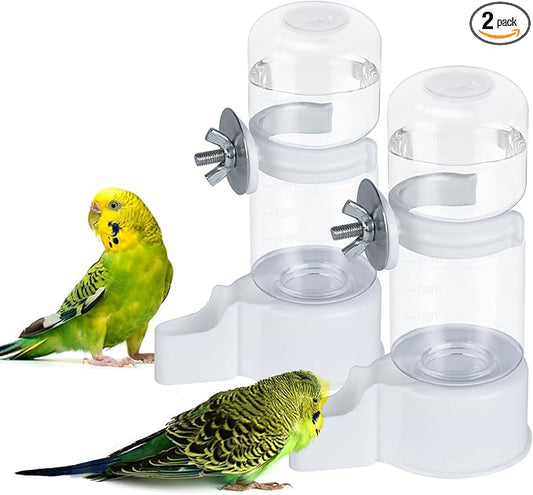 BWOGUE 2PCS Automatic Bird Water Dispenser, 4.73 Fl Oz Parakeet Water Dispenser for Cage No Mess Suspended Bird Water Feeder for Cockatiel Budgie Conure Lovebirds