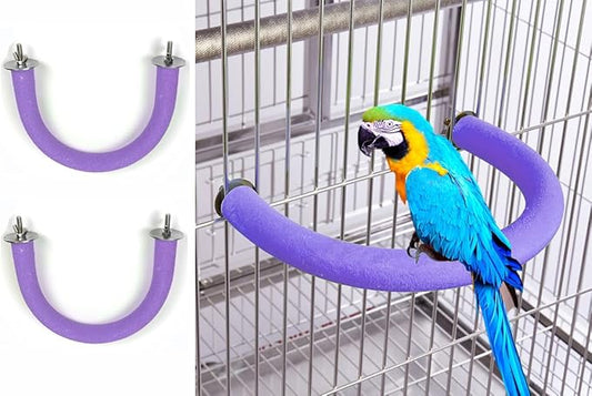 2Pcs 6.1Inch Purple U Shape Rough-surfaced Sands Stick Bird Perches Bird Cage Perches Toy for Regular to Large Bird Amazon, Grey Parrots, Parakeets,Macaw
