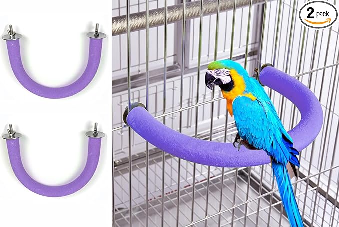 2Pcs 7.9Inch Purple U Shape Rough-surfaced Sands Stick Bird Perches Bird Cage Perches Toy for Regular to Large Parrot,Amazon,Parakeets,Macaw