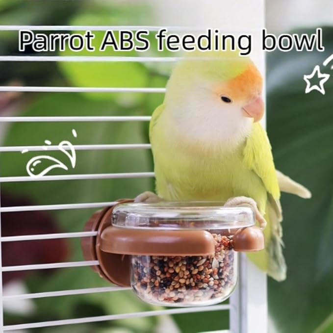 Bird Cage Feeder Portable Bird Plastic Feeding Dish Cup Detachable Bowl with Perch for Parakeet Budgies Cockatiel Lovebird Small Birds (Round,White)
