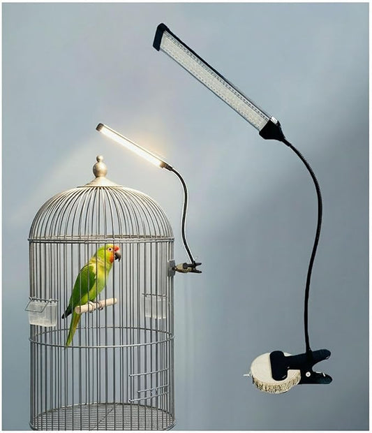 KINGYEENUO Full Spectrum LED Bird Cage Light, 10 Brightness Levels & 3/9/12H Timer - 105 LED Beads for Natural Environment Simulation, Safe for Hookbill Birds, Easy Install Lighting Fixture Combo Kit