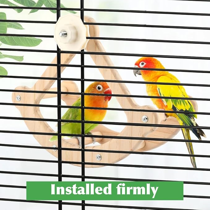 Bird Perch Toy, Wooden Interactive Rocking Parakeet Toys & Perches, Exercise Wheel Cockatiel Toys, Intelligence Puzzle Birds Enrichment Toy Bird Playground for Budgies Conure (Wood)