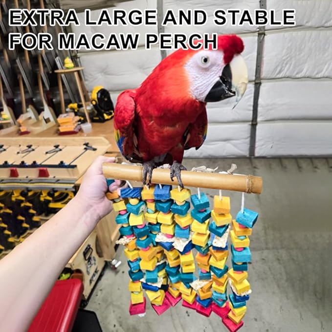 Extra Large Bird Toys for Macaws, Multicolored Wooden Blocks Bird Chewing Toy Parrot Cage Bite Toy for Macaws Cokatoos African Grey and Large Medium Parrot Birds