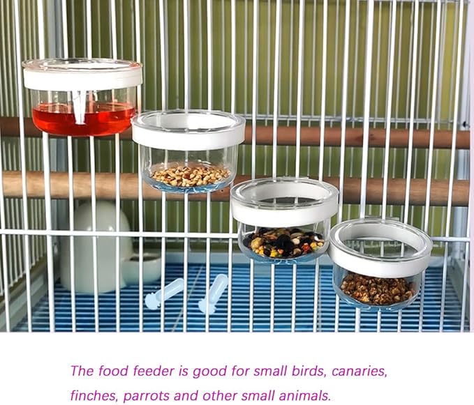 8 Pcs Small Bird Removable Transparent Bowl, Parrot Food Feeder with 8 Pcs Small Food Cups for Canary Finch Parrot Small Animal, White + Clear
