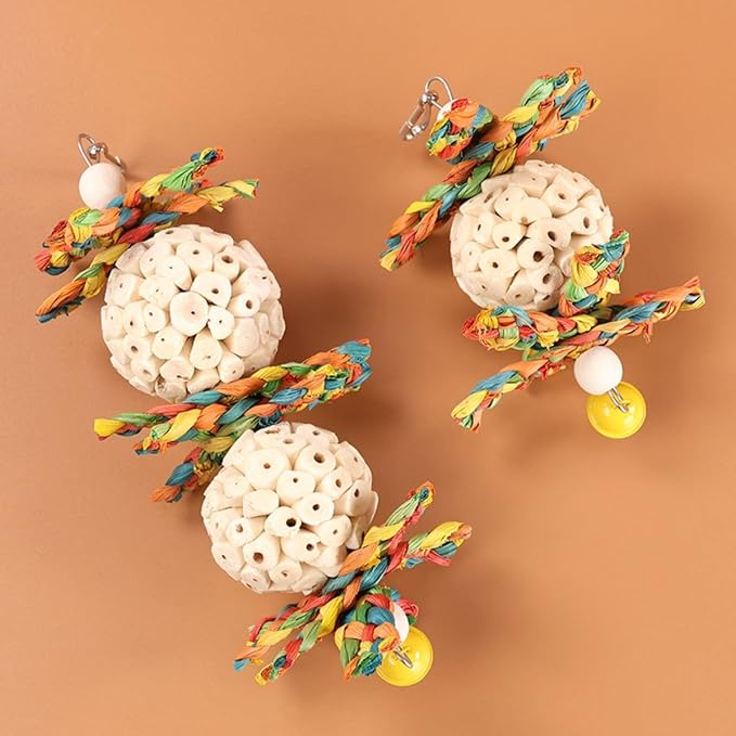 Bird Toys Hanging Natural Soft Sola Ball Natural Corn Husk Beak Chew Shred Colorful Forage Toys for Parrots, Cockatiel, Conure, Love Birds,Parakeets,Budgie and Other Small Birds (L)