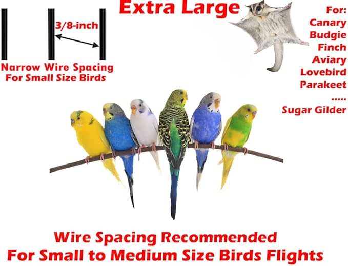 55" Extra Large Tight 3/8-Inch Bar Spacing Multiple Flight Bird Aviaries Budgie Canaries Finches Lovebirds Budgies Breeding Breeder Cage with Removable Rolling Stand