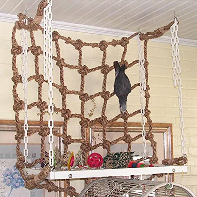 Parrot Climbing Net Jungle Fever Rope Small Animals Toys for Parakeets Lovebirds Finch Budgerigars Conure Cockatiel (L 24" x 24")